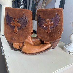 Corral Vintage C2213 Lizard Inlay Winged Cross Fold Down Boots Size 8M